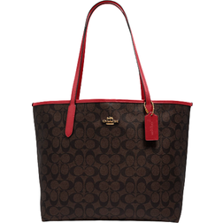 Coach City Tote In Signature Canvas - Gold/Brown Red