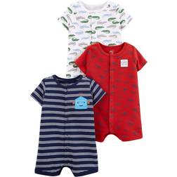 Simple Joys by Carter's Baby Boys' Snap-Up Rompers, Pack of 3, Navy/Red/White, Alligator/Stripe, Newborn