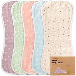 KeaBabies 5pk Organic Muslin Baby Burp Cloths, Large Absorbent Muslin Burp Cloths, Soft Burp Clothes for Baby, Multicolor