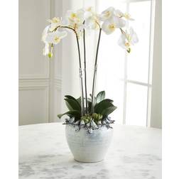 Orchid Faux Florals Ceramic Bird Pot 25\"