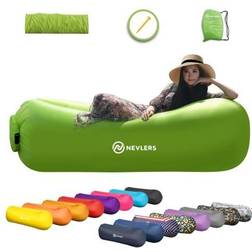 Nevlers Green Inflatable Lounger Portable Air Sofa with Matching Travel Bag & Pockets Polyester