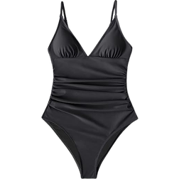 Cupshe Tummy Control V Neck Swim Suits - Black