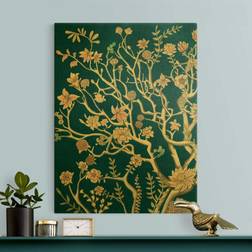 Leinwandbild Gold Chinoiserie Blumen Wanddeko