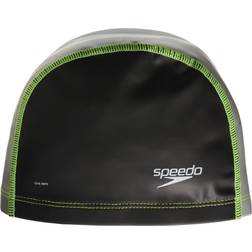 Speedo unisex-adult Swim Cap Stretch Fit,Black/Silver,Large/X-Large