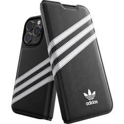 adidas Flip Case Designed for iPhone 14 Pro Shockproof Drop Protection Wireless Charging Compatible 6.1 Inch Black/White Three Stripe Booklet Case Protective Originals Cell Phone Cover