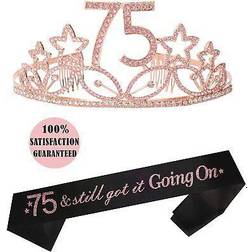 75th birthday gifts for women, 75th birthday tiara and sash pink, happy 75th bir