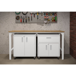 Manhattan Comfort 3-Piece Fortress Mobile Garage Cabinet & Worktable Set, White