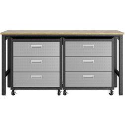 Manhattan Comfort 3-Piece Fortress Mobile Space-Saving Steel Garage Cabinet and Worktable 6.0 in Grey