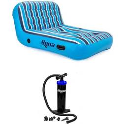 Aqua Inflatable 2 Person Pool Float Recliner Lounger Raft with Hand Pump, Blue 11.53 Blue