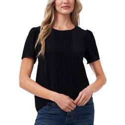 CeCe Women's Pin-Tucked Front Short Sleeve Crew Neck Blouse - Rich Black