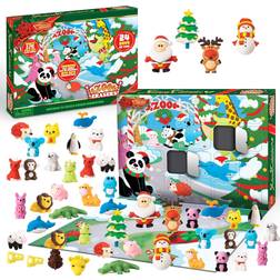 Joyin 2020 Advent Calendar Christmas 24 Days Countdown Advent Calendar with 24 Animal Characters Including 48 Erasers Puzzle in 24 Windows Miniature Surprise Toys