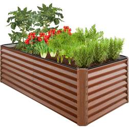 Best Choice Products 6 ft. 3 2 Wood Grain Outdoor Steel Raised Garden Planter Box Herbs
