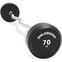 Rubber Fixed Barbell, Pre-Loaded Weight EZ Curl Bar for Weightlifting