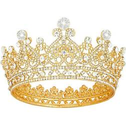 Vofler crown gold tiara for women queen-round crystal rhinestone hair jewelry