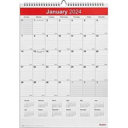 Staples 2024 12 Calendar, White/Red ST53913-24
