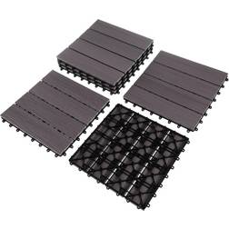 Pure Garden Patio Floor Tiles Set of 6 Wood/Plastic Composite Interlocking Deck Tiles for Outdoor Flooring – 5.8-Square-Feet Gray Woodgrain