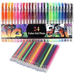 Glitter gel pens zscm 48 pk colored set include 24 colors marker 24 refills