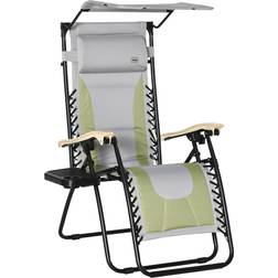 OutSunny Zero Gravity Green Metal Outdoor Lounge Chair, Folding Reclining Patio Chair, with Cup Holder, Shade Cover, and Headrest