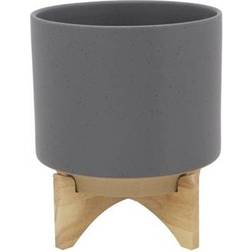 Sagebrook Home 10" Wide Ceramic Planter Pot with Wood Stand