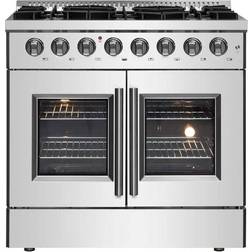 Forno Galiano French Door Double Oven Dual Fuel Range 6 Burners Silver