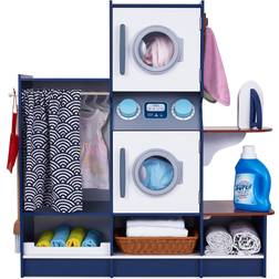 Lil' Jumbl Blue Wooden Toy Washer and Dryer Set for Kids with Accessories Blue