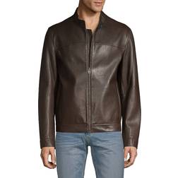 Cole Haan Men's Leather Moto Jacket Dark Brown