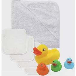Baby Mode Signature Boys and Girls Towel and Washcloth Set with Toys, White