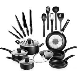 SereneLife Nonstick Black with lid 20 Parts