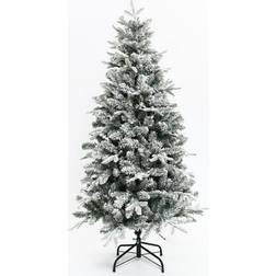 LuxenHome 5Ft Pre-Lit Full Artificial Flocked Christmas Tree