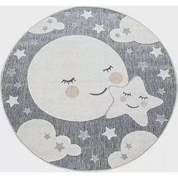 Paco Home Round Rug Cuddly Moon and Stars Motif Indoor & Outdoor, 6Ft Rnd