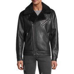 Guess mens asymmetrical faux leather jacket black