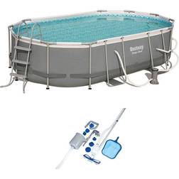 Bestway Steel 16 ft. x 10 ft. Metal Above Ground Pool Set and Maintenance Kit, Gray