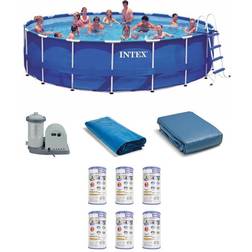 Intex 18ft x 48in Metal Frame Swimming Pool Set with Pump 6 Cartridges Blue