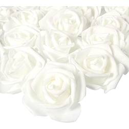 Juvale 100 pack white artificial flowers, bulk stemless fake foam roses, 3 in