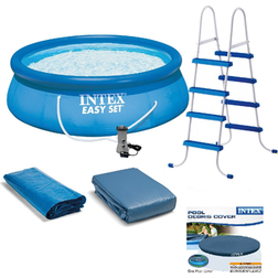 Intex Above Ground Swimming Pool, Ladder with Pump and 15â€ Pool Debris Cover, Brt Blue
