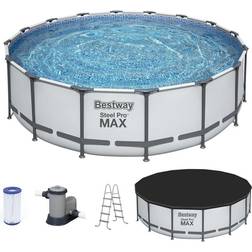 Bestway Steel Pro MAX 16'x48" Round Above Ground Swimming Pool with Pump & Cover, Grey