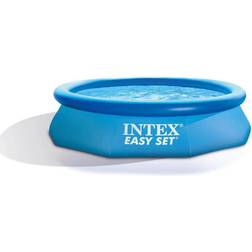 Intex 10ft x 30in Easy Set Inflatable Round Plastic Family Swimming Pool & Pump, Brt Blue
