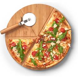 Zeller Pizza-Set, Pizzabrett Pizzaschneider Bamboo Schneidebrett