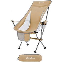 KingCamp lightweight highback lounge chair with cupholder & pocket, khaki