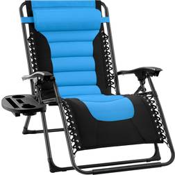 Best Choice Products Oversized Padded Zero Gravity Folding Outdoor Patio Recliner w/ Headrest Side Tray Black/Sky Blue