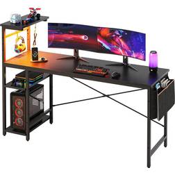 Bestier Gaming Desk Computer Desk with LED Lights Storage Shelves and Side Bag Home Office Desk 61" - Black Grained