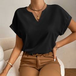 Shein Notched Neck Batwing Sleeve Popover Blouse