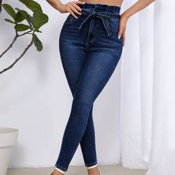 Shein Paperbag Waist Belted Skinny Jeans