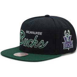 Mitchell & Ness and Adult Milwaukee Bucks Script 2Tone Adjustable Snapback Hat, Men's, Black