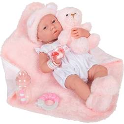 JC Toys La Newborn Girl White Outfit Doll 30cm & Accessories