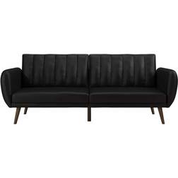 Novogratz Brittany Futon Black Faux Leather Sofa 81.5" 3 Seater