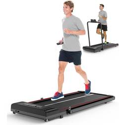 2-in 1 Electric Treadmill with Bluetooth&Remote Under Desk Treadmill Walking Pad White Pink