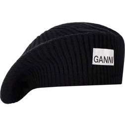 Ganni Women's Rib Knit Beret Black