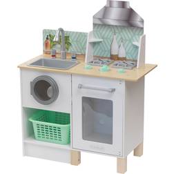 Kidkraft Whisk & Wash Kinderküche aus Holz mit Waschmaschine und Wäschekorb, Spielküche Spielzeug für Kinder ab 3 Jahre für Kinder, 10230
