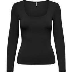 Only Long Sleeve Ribbed Top - Sort/Black